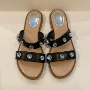 Like new work once size 8.5 black and rhinestone slides.